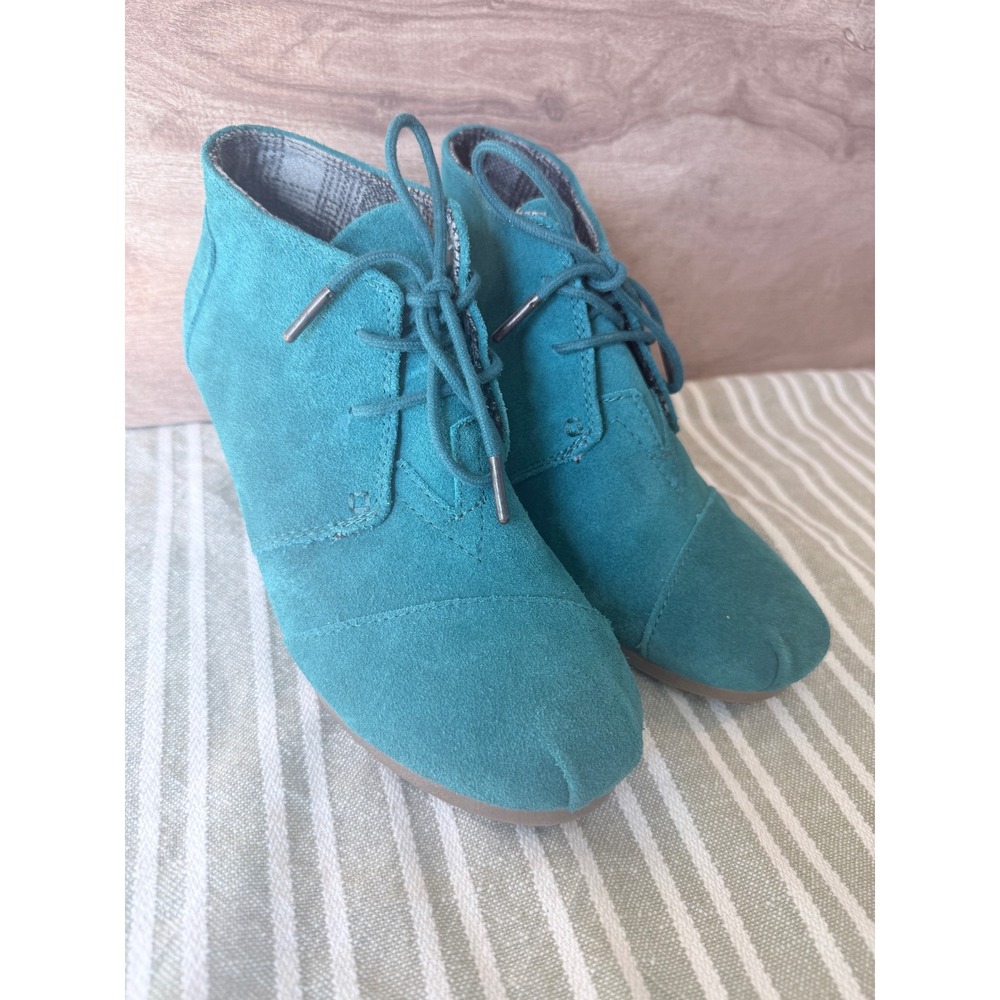 TOMS Desert Wedge Teal Suede Lace Up Ankle Boots W8